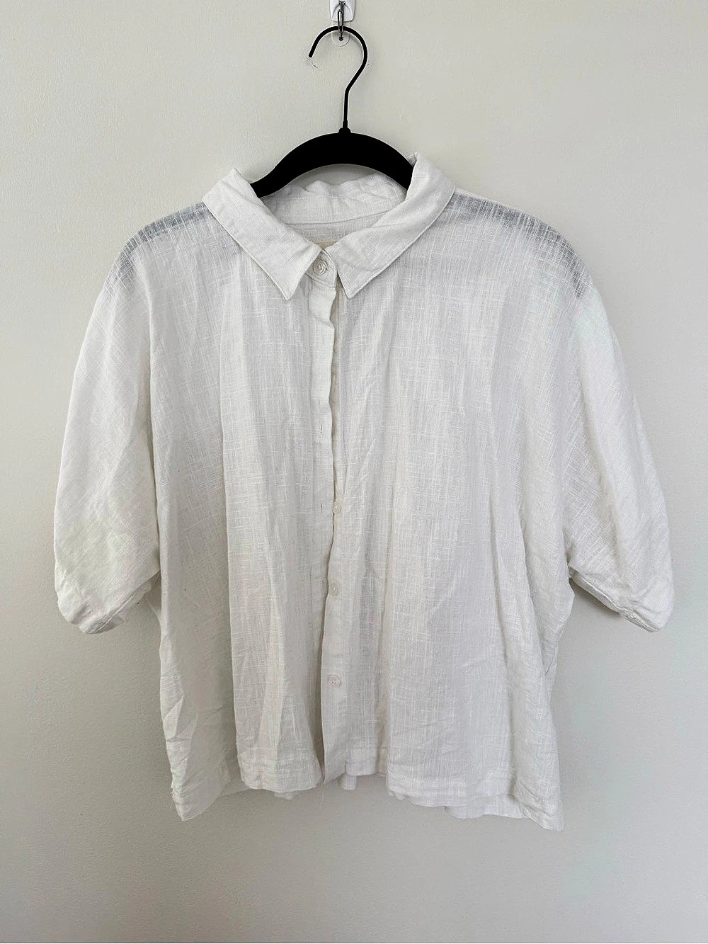 Thread & Supply Short Sleeve Boho Button Down White Large